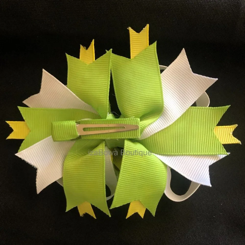 **** Yellow and Lime Green Shamrocks Boutique Deluxe Bow    5B1778  Handmade NWT